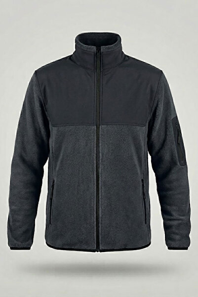 WİDİ Mock Neck Paneled Anthracite Softshell Fleece Jacket