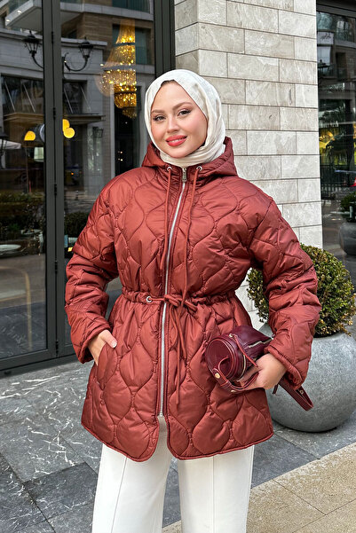 LOCCO Γυναικείο καπιτονέ παλτό με ρυθμιζόμενη μέση πλακάκι