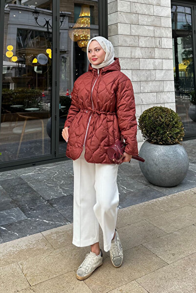 LOCCO Γυναικείο καπιτονέ παλτό με ρυθμιζόμενη μέση πλακάκι