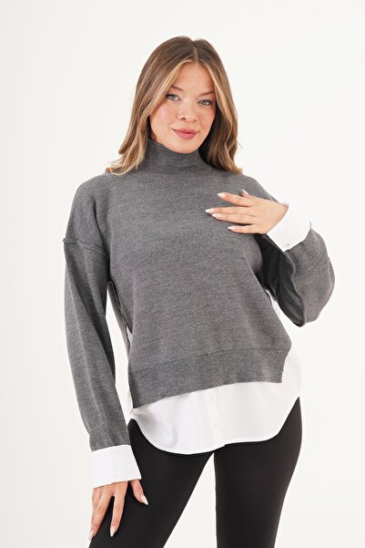 İKLİM LİFE Πουλόβερ ψηλός λαιμός με λεπτομέρεια πουκάμισου