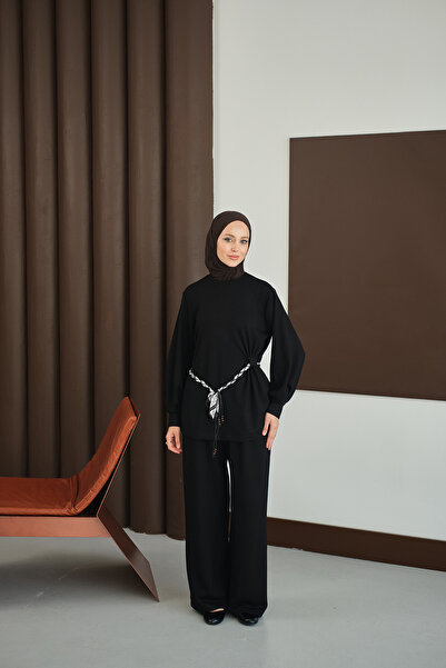 LOCCO Γυναικείο κοστούμι με σχέδιο με ζώνη μαύρο