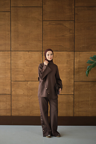 LOCCO Women's Mock Neck Set Brown