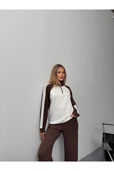 verabelle Women's Raglan Sleeve Mock Neck Color Block Two-Piece Suit with Trousers