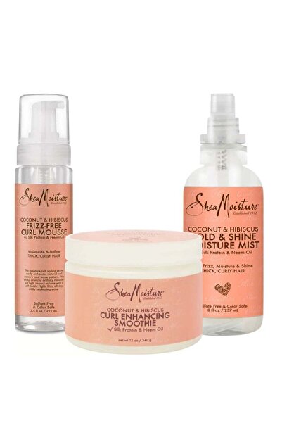 Shea Moisture Coconut & Hibiscus Combo Pack: Moisture Mist 8oz, Curl Mousse 7.5oz, Curl Smoothie 12o