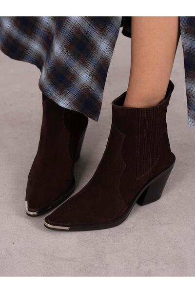 ECENİN BUTİĞİ Asron Kahve Süet Hakiki Deri Kadın Bot