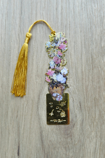 Kolbi Craft مزهرية الورد الوردي فان جوخ مع شراشيب ذهبية اللون، علامة كتاب معد...