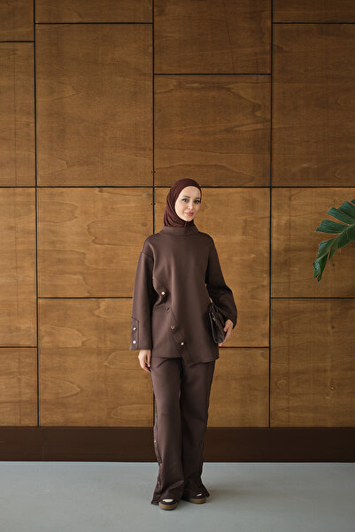 LOCCO Women's Mock Neck Set Brown