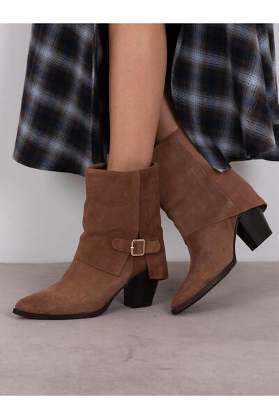 ECENİN BUTİĞİ Delva Camel Süet Hakiki Süet Kadın Bot