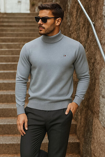 comstar Pulover pentru bărbați, cu jumătate de gât, premium, gri