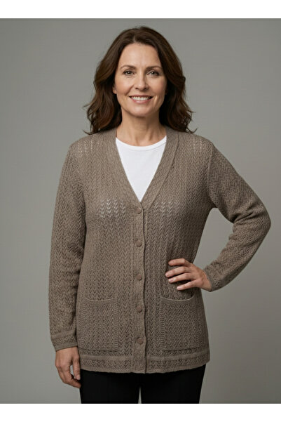 FATELLA Cardigan tricotat din nurcă pentru femei, cu decolteu în V, cu buzuna...