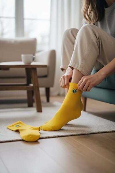 CANMODA Șosete brodate cu câine cu ochi galbeni (potrivite pentru mărimea 36-44)