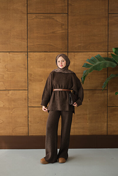 LOCCO Women's Elastic Waist Knitwear Set Brown