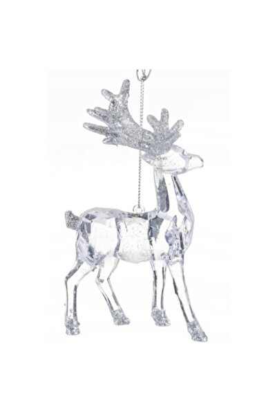 OEM Στολίδι χριστουγεννιάτικου δέντρου, ελάφι, διαφανές-ασημί, 14x9x6εκ.