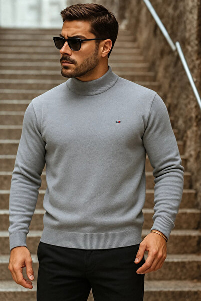 comstar Pulover pentru bărbați, cu jumătate de gât, premium, gri