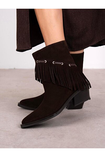 ECENİN BUTİĞİ Puchi Kahve Süet Hakiki Deri Kadın Bot