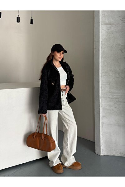 asur boutique Asur Boutique Women's Felt Fabric Buckle Zipper Jacket