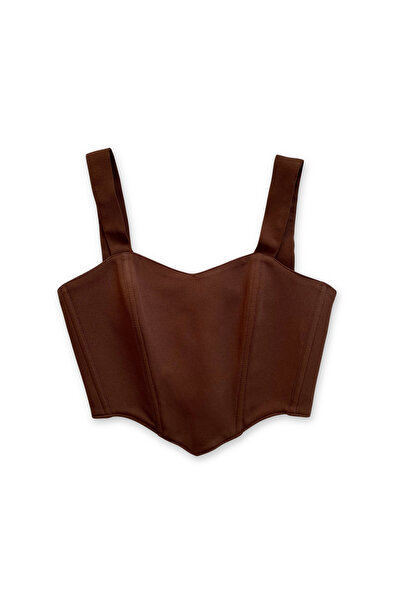 L'Aura Corset Kahverengi Kalp Yaka Korse Büstiyer