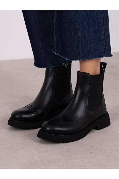 ECENİN BUTİĞİ Nayumi Siyah Hakiki Deri Kadın Bot