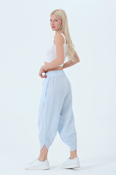 RELAXL Large Size 100% Cotton Muslin Yoga Pants Baby Blue