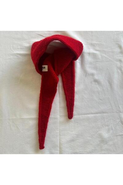 POFUDUK Sophie Örgü Fular Şal PFDKF6 Kırmızı Ölçüleri uzunluk yaklaşık 1.20 O...