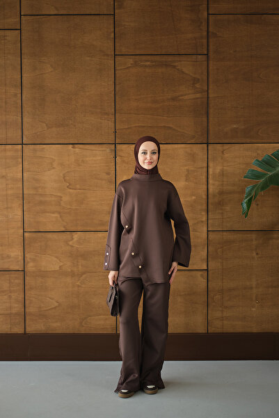 LOCCO Women's Mock Neck Set Brown