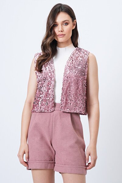 Trend Alaçatı Stili Women's Powder Sequin Lined Vest Vs01711