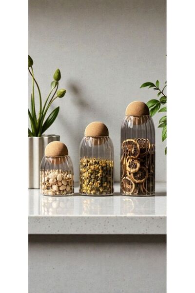 LeylArt 3-Piece Striped – Jar Set with Ball Cork Lid