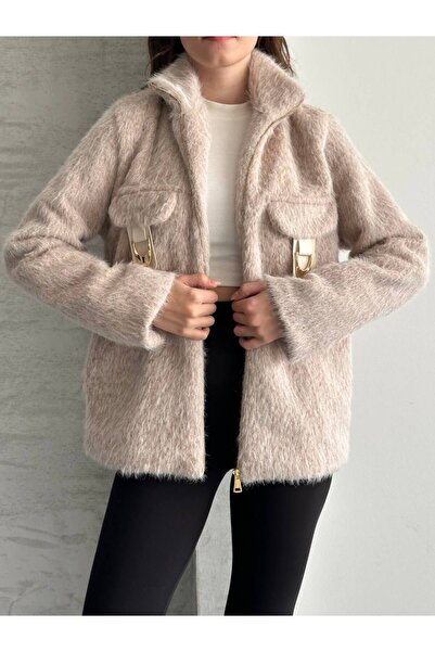 asur boutique Asur Boutique Women's Felt Fabric Buckle Zipper Jacket