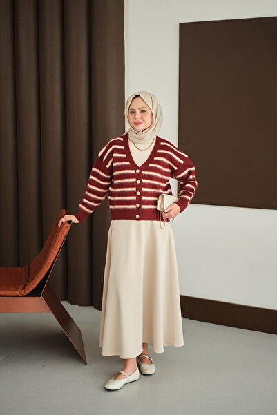 LOCCO Γυναικεία κοντή πλεκτή ζακέτα μπορντό