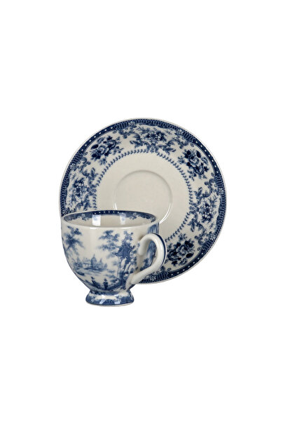 Lucky Art Florantine 4-Piece Footed Coffee Cup Set Blue