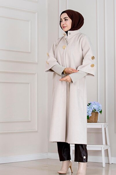 Sevitli Hakim Collar Brooch Button Detailed Coat-Stone