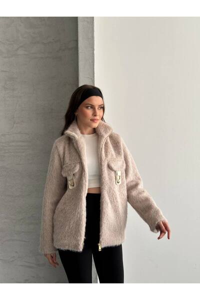 asur boutique Asur Boutique Women's Felt Fabric Buckle Zipper Jacket