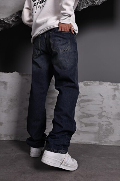 Slatra Men's Navy Blue Stone Baggy Trousers