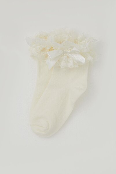 Katamino Детски чорапи с дантела на глезена, възраст 3-8 години, кремави