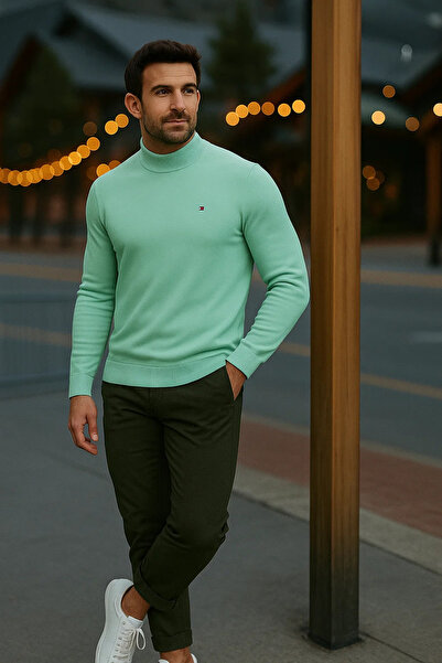 comstar Men's Basic Winter Half-Thigh Length Long Mint Sweater