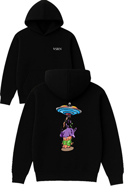 VSRN Hanorac negru supradimensionat cu glugă, cu imprimeu Graffiti Box Design