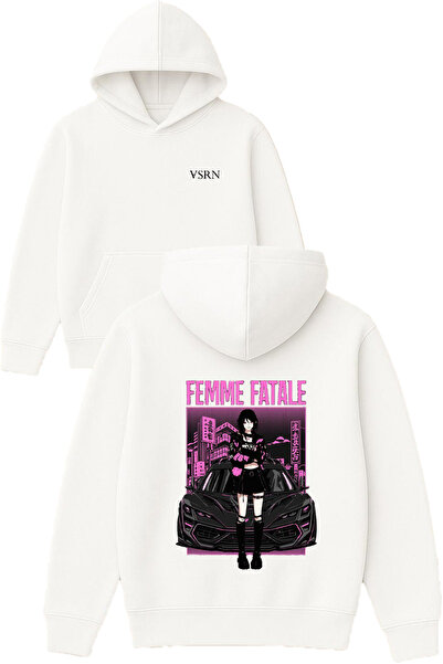 VSRN Hanorac cu glugă alb oversize cu imprimeu Femme Design