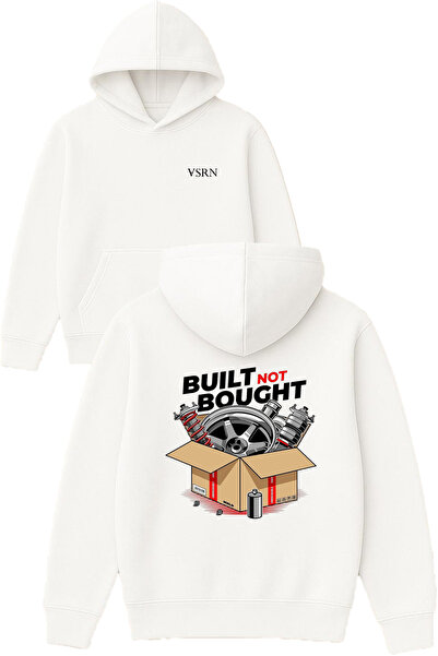 VSRN Hanorac alb supradimensionat cu glugă, imprimat cu design Builit Not
