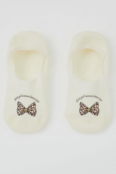 Katamino Детски балетни чорапи с принт на панделка, възраст 5-14 години, цвят екрю