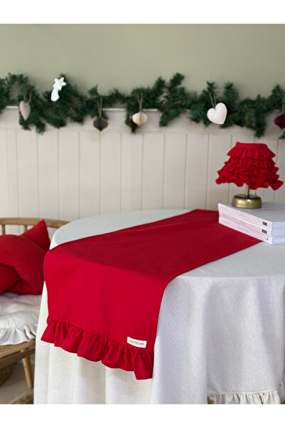 KaiAtelier مفرش أرضية من الكتان الجميل ذو حواف مكشكشة مقاس 50 سم × 150 سم