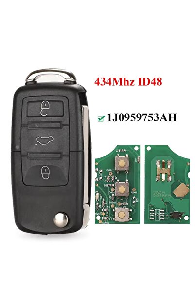GizMondo Complete Car Key for Volkswagen Models (3 buttons, 433 MHz, ID48, FCC 1J0959753DA)