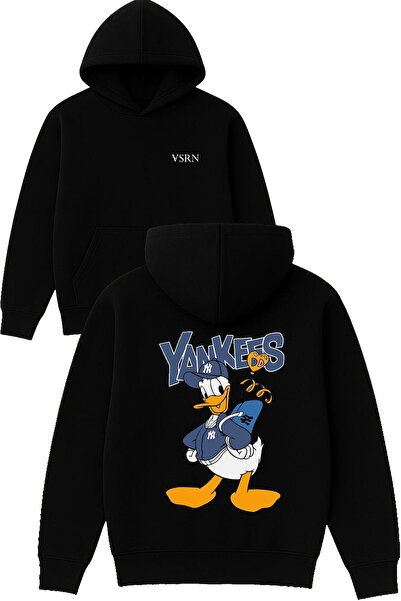 VSRN Hanorac negru supradimensionat cu glugă, cu imprimeu Duck Design