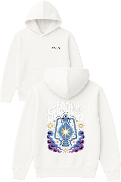 VSRN ستاردست ديزاين مطبوع قصة فضفاضة سويت شيرت أبيض بغطاء رأس