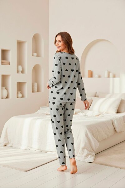 LİLA İÇ GİYİM Set de pijamale pentru femei cu mâneci lungi cu model în interior cu căptușeală din fleece Sendy