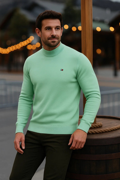 comstar Men's Basic Winter Half-Thigh Length Long Mint Sweater