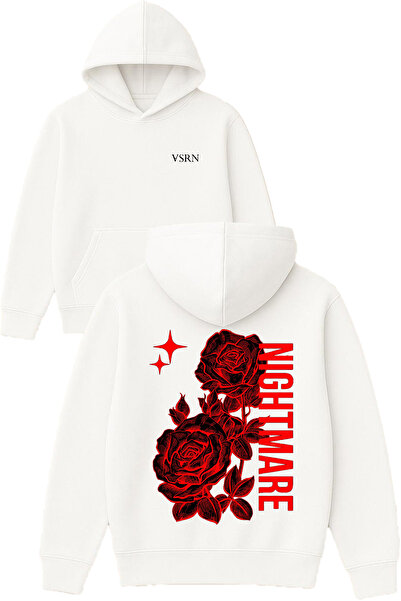 VSRN تصميم روز نايت مطبوع قصة فضفاضة سويت شيرت أبيض بغطاء رأس