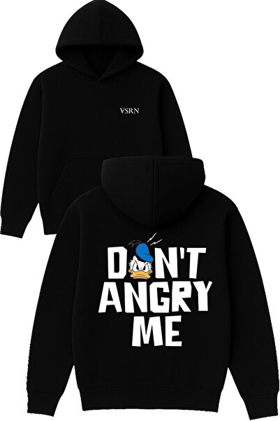 VSRN Суичър с качулка, овърсайз, черен, с принт Angry Me Design