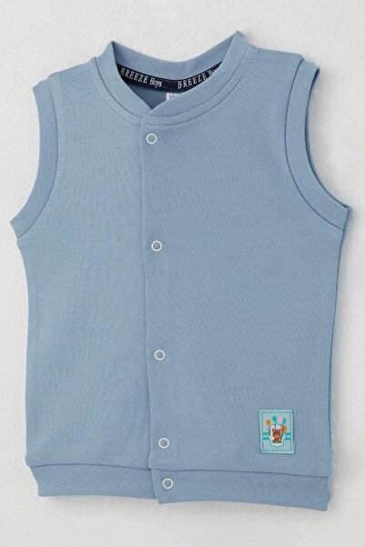 Breeze Baby Boy Vest with Snap Fasteners, Cute Balloon Bear Embroidery, 4 Months-1 Year Old, Blue