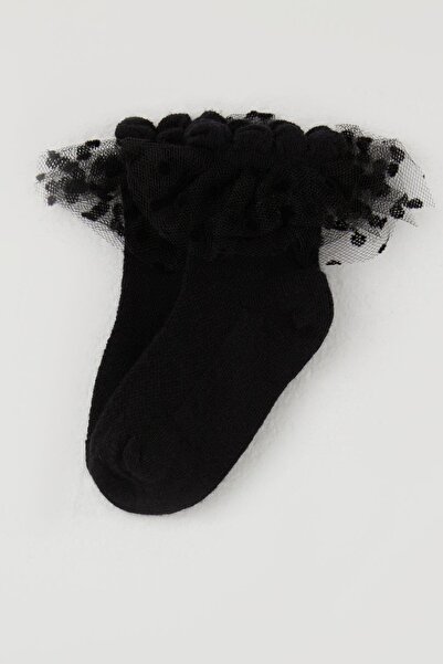 Katamino Girl's Socks with Tulle Detail on the Ankle, Ages 1-4, Black