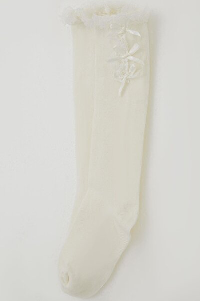 Katamino Κοριτσίστικες κάλτσες γκολφ με αξεσουάρ φιόγκο και δαντέλα 1-8 ετών, κρεμ